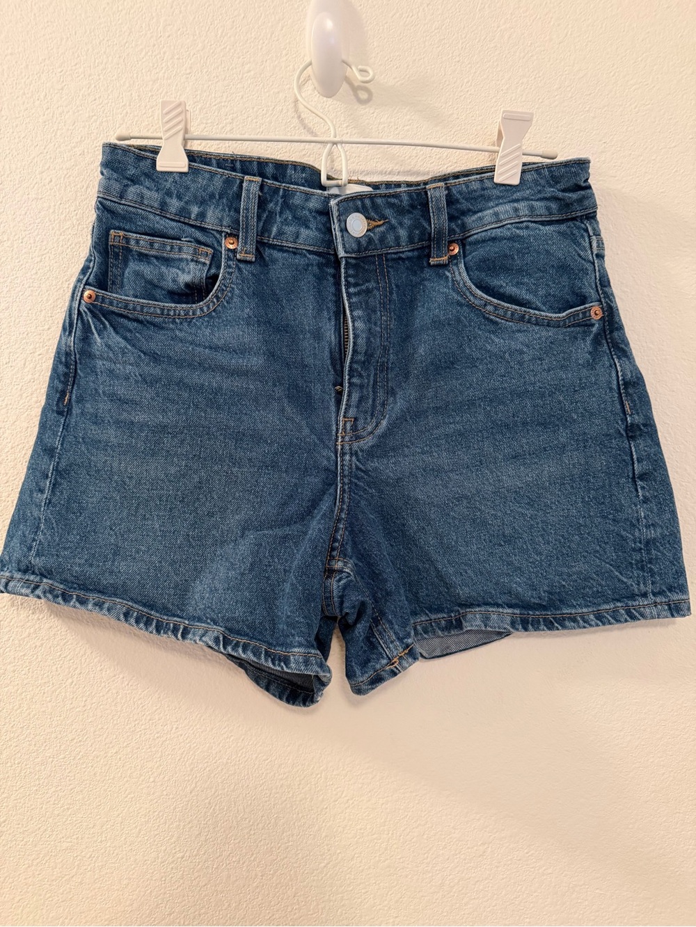 H&M Dark Blue High-Rise Denim Shorts